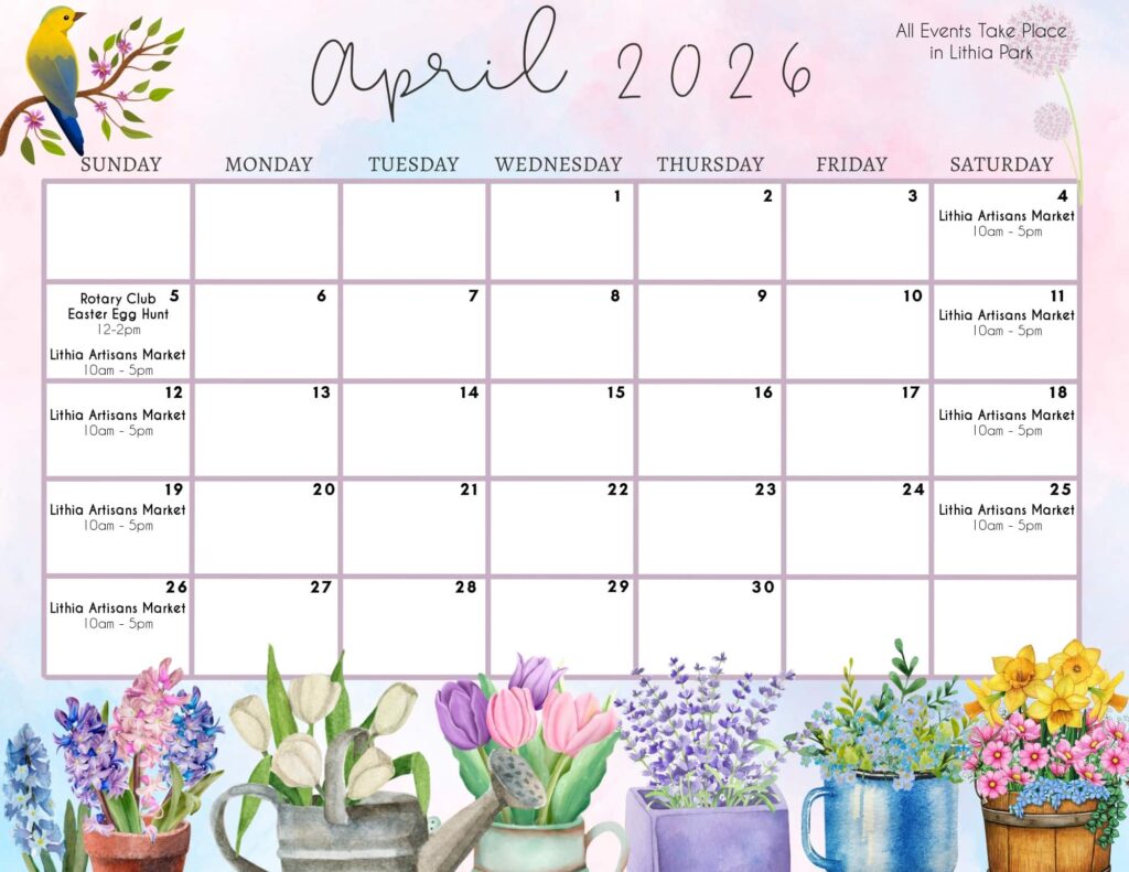 April 2026 Lithia Park Events Calendar