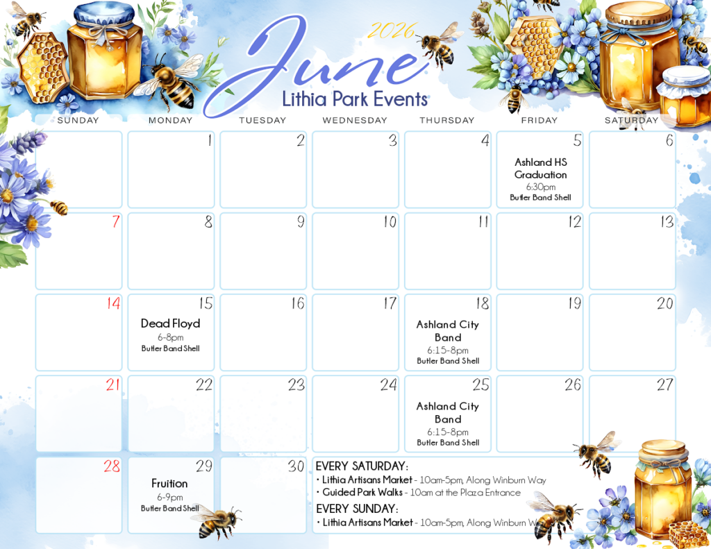 June 2026 Lithia Park Events Calendar