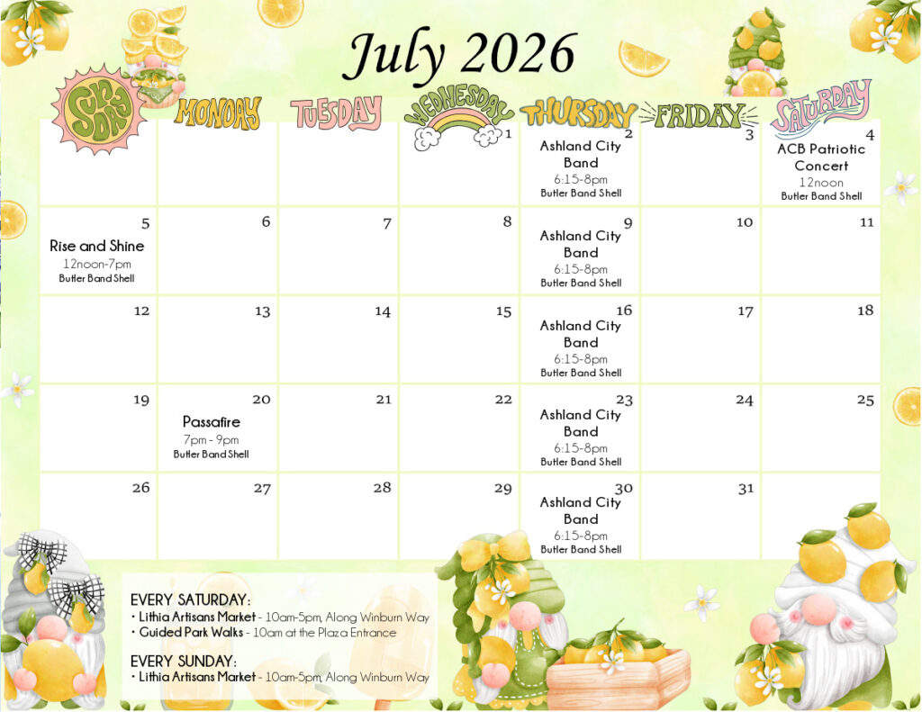 June 2026 Lithia Park Events Calendar