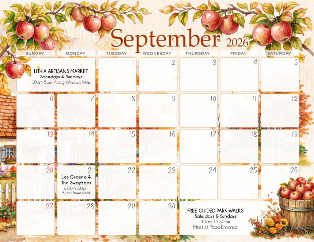September 2026 Lithia Park Events Calendar